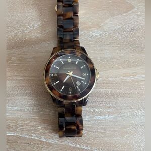EUC Michael Kors Brown Tortoise Acrylic Bracelet Watch - MK5298